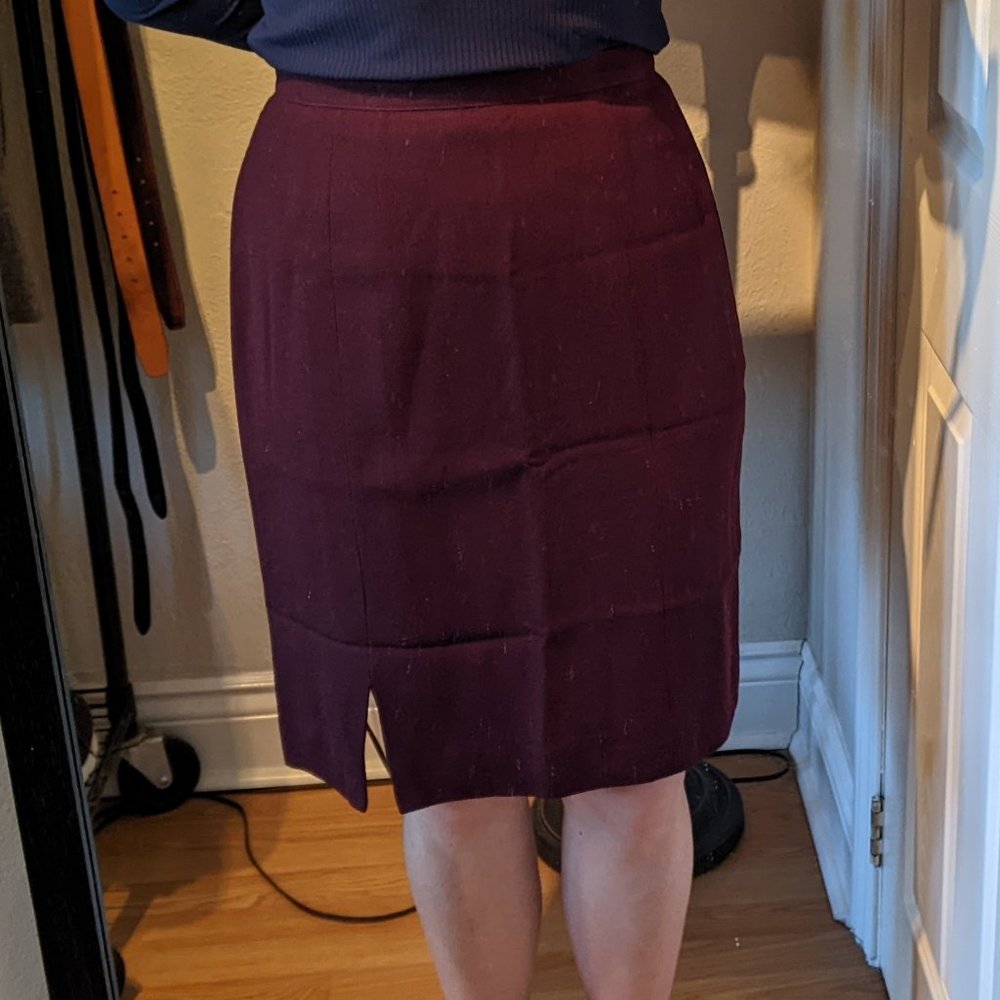 Vintage Dark Purple Wool Pencil Skirt